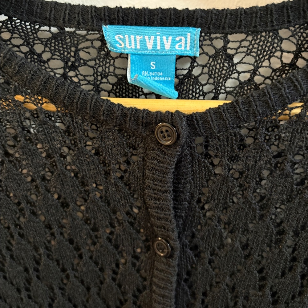 Vintage Crochet Cardigan Black Small - Picture 2 of 3